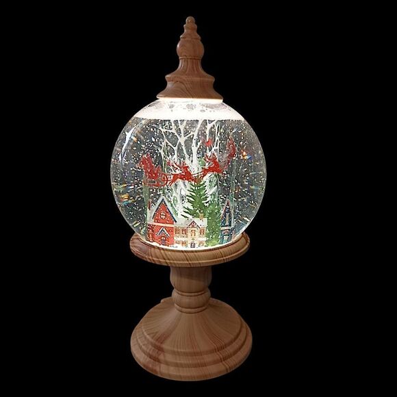 Christmas Snow Globe Lighted Swirling Glitter Santa Claus Reindeer Sleigh Ganz - Picture 1 of 16